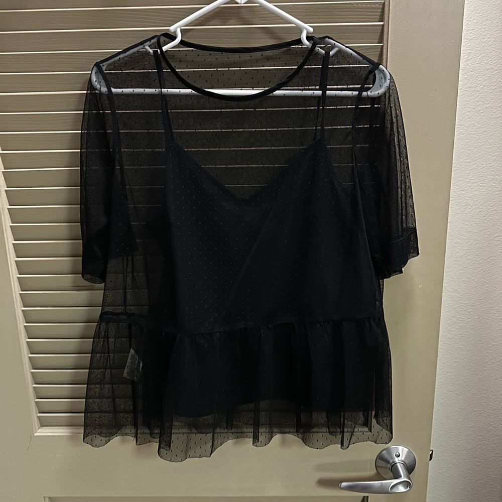 BCBG peplum sheer top